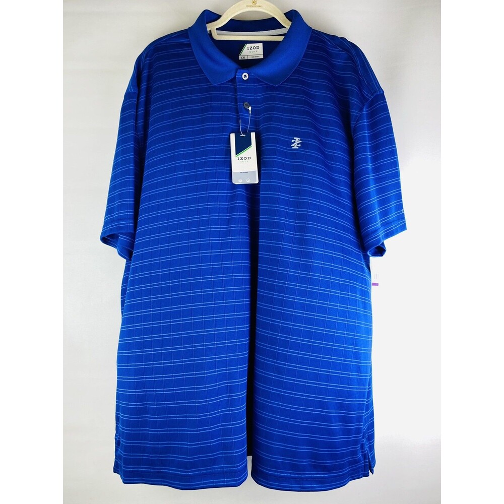 NEW Mens Izod Golf Shirt XXL Short Sleeve UPF15 Sun Control Wicking Blue